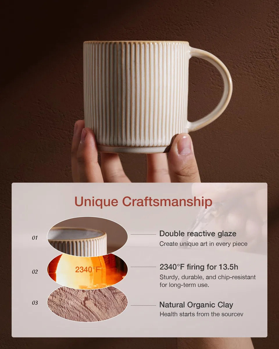 famiware Juego de tazas de café para 6, tazas de catering de 12 onzas con asa para café, té, cacao, leche, capuchino blanco