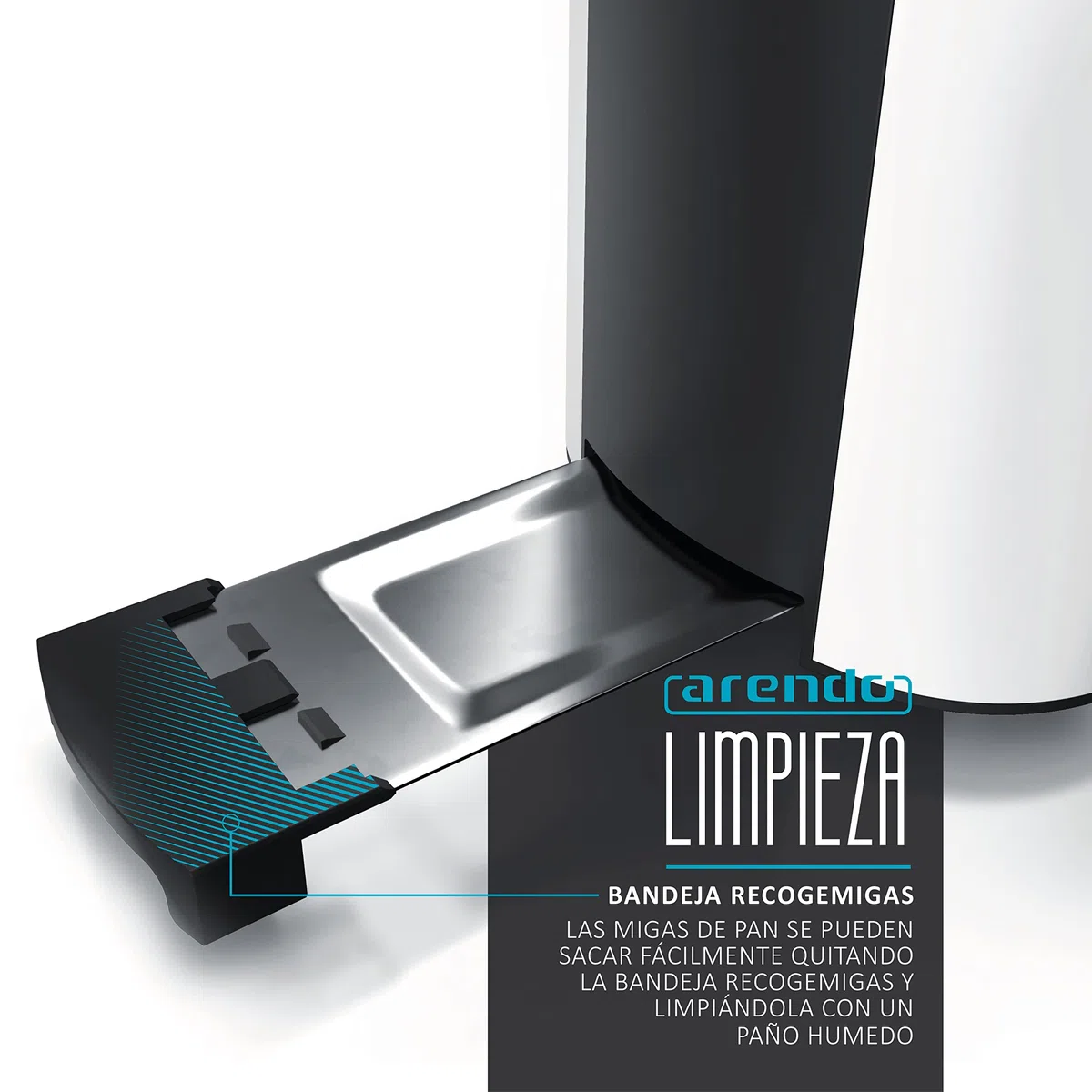 Arendo - Tostadora 4 rebanadas con ranuras largas - 1500 W - 6 niveles - Pantalla indicadora - Descongelación y calentamiento - Soporte panecillos - Bandeja de migas - Doble pared - Acero inoxidable