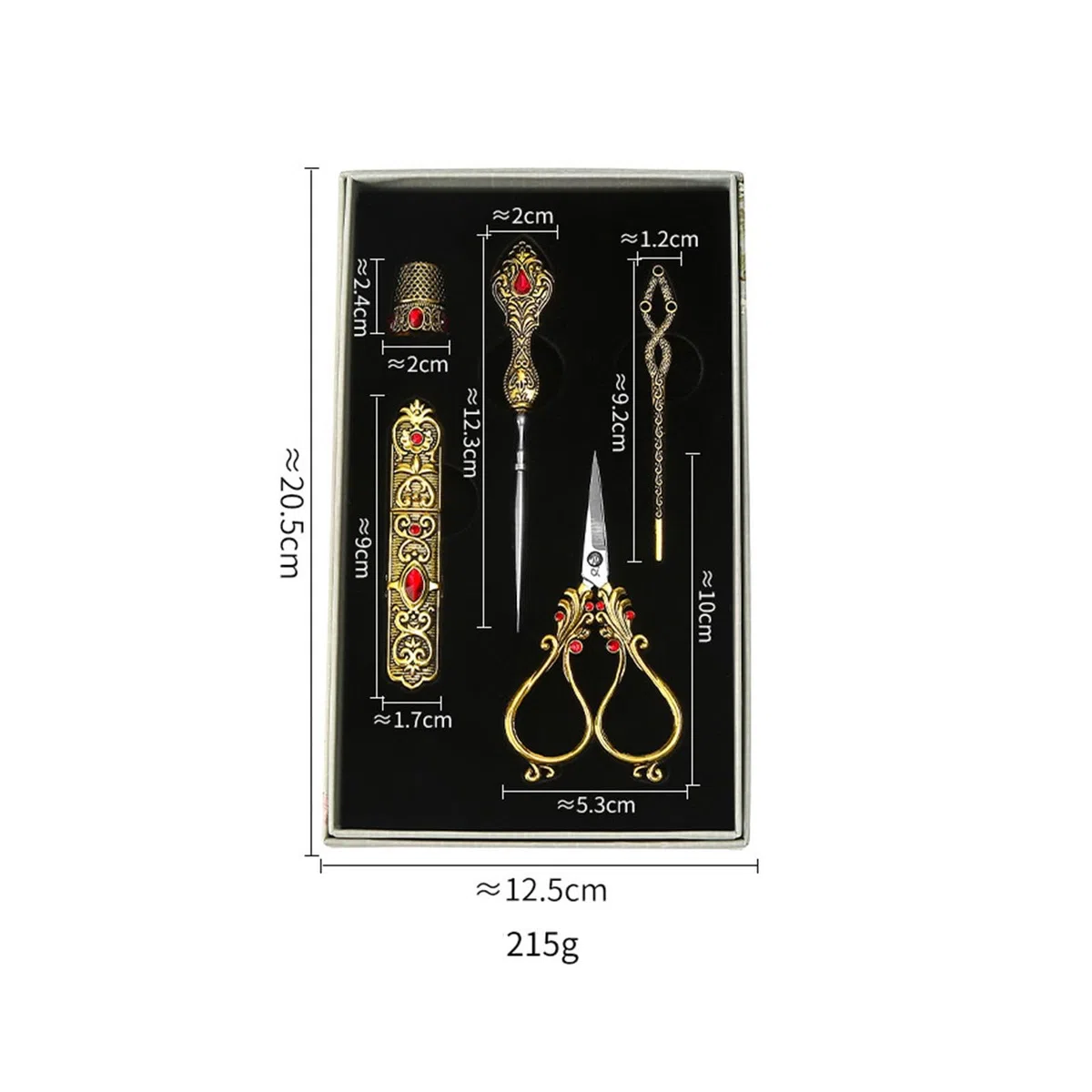 Kit de Bordado, Kit de Costura, Herramientas de Costura, Estuche Portátil para Agujas, Juego de Tijeras de Costura, Tijeras de Sastre para Manualidade, Oro, Individual