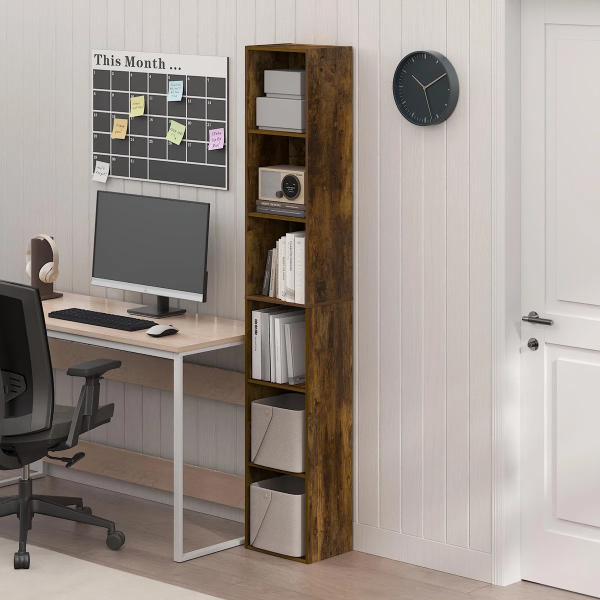 Furinno PASIR - Estantería para Libros, estantería de 6 Niveles, estantería de pie Alta, Estante de Almacenamiento Abierto, 9.4 x 12 x 71 Pulgadas, para Oficina en casa, Sala de Estar, Roble ámbar