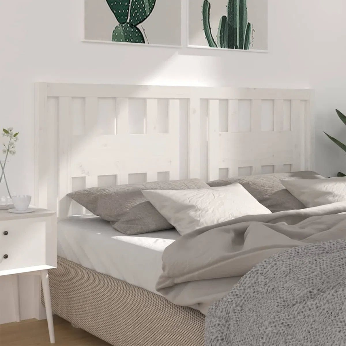 Cabecero, Cabezal De Cama, Cabezales Dormitorios Modernos, Cabecera para Cama, Madera Maciza de Pino Blanco 146x4x100 cm