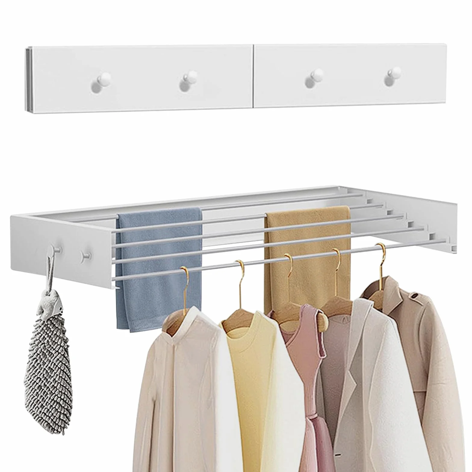 Tendedero de pared con montaje en la pared, con ganchos mejorados, tendedero de pared simple, plegable, tendedero de pared para interior o exterior, tendedero de pared extensible para el