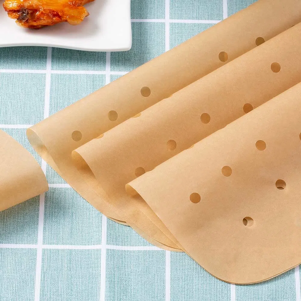 MFJUNS 200 piezas de papel pergamino, forro cuadrado para freidora de aire de 9 pulgadas, papel de filtro, (100 perforados y 100 imperforados), papel de hornear antiadherente para vaporizadores,