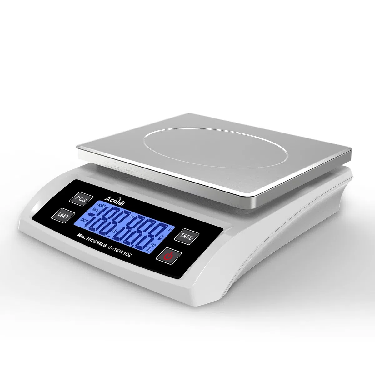 Báscula digital de cocina de 30 kg, báscula de pan inoxidable con pantalla LCD, conversión de múltiples unidades para hornear, supermercado y entrega rápida, báscula de conteo (blanco)