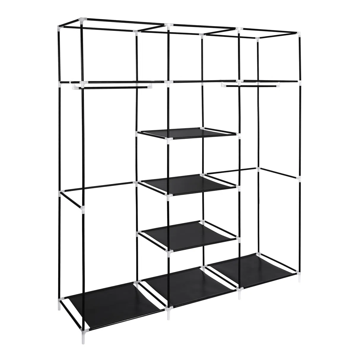 T-LOVENDO.ES Armario de Tela ropero estantería con Cremallera Plegable Modular portátil Grande 175 x 150 x 45 cm. Tubos de Acero para Perchas. Varios estantes Robusto y Estable. Negro