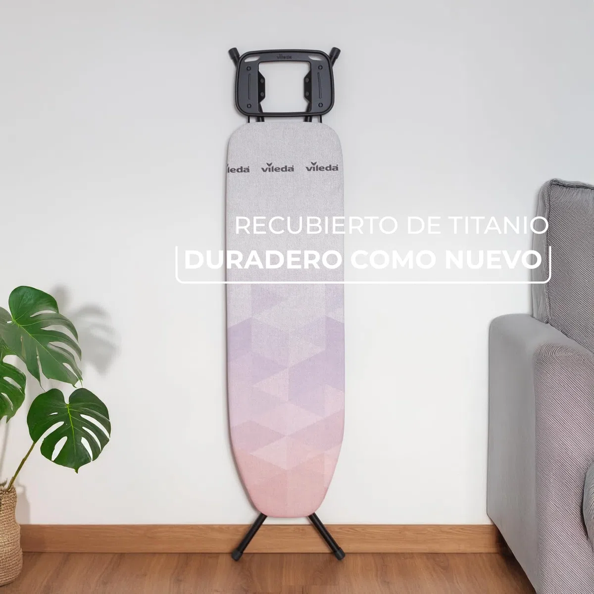 Vileda Tabla de Planchar de Acero Diamond S | Más Duradera, como Nueva | Compacta y Ligera | Altura Ajustable hasta 91 cm | Color salmón