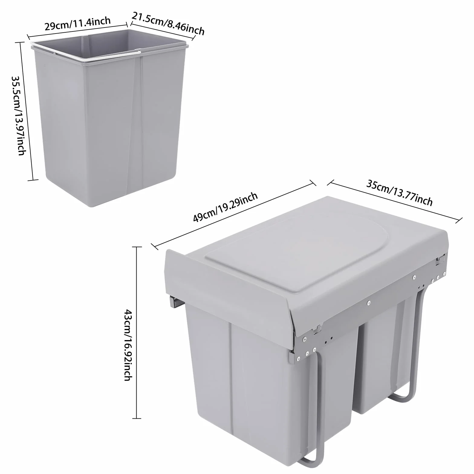 Cubo de basura de reciclaje extensible de 40 L, antideslizante, para casas, restaurantes, cafeterías, oficinas, baños, cocinas (49 x 35 x 43 cm)