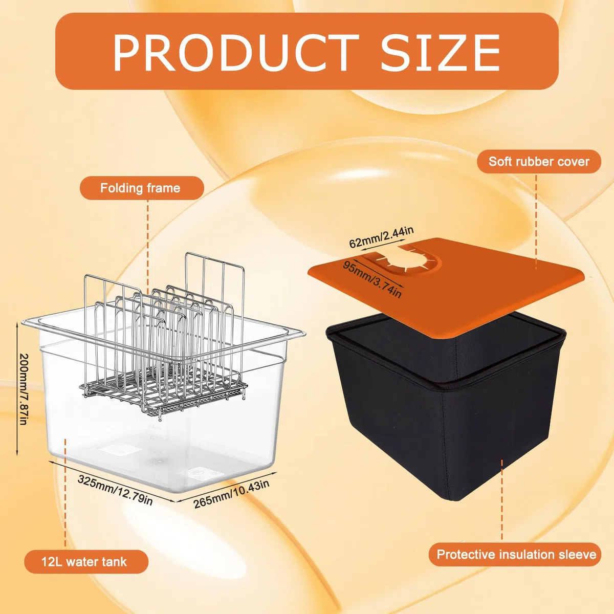 Recipiente 4 en 1 Sous Vide de 12 L con tapa de silicona, rack y manga aislada, contenedor de herramientas Sous Vide, recipiente de cocción lenta, recipiente transparente multifuncional (sin BPA
