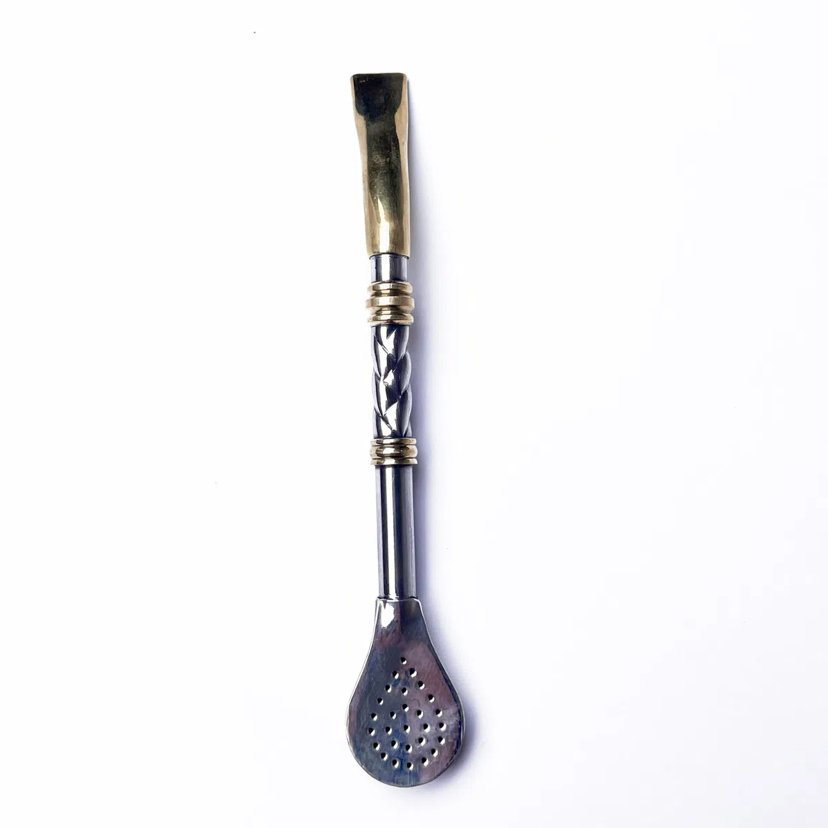 Bombilla Pico de Loro con detalles en Bronce, Bombillón para mate, Bombilla para mate de ALPACA, Bombillon Premium artesanal