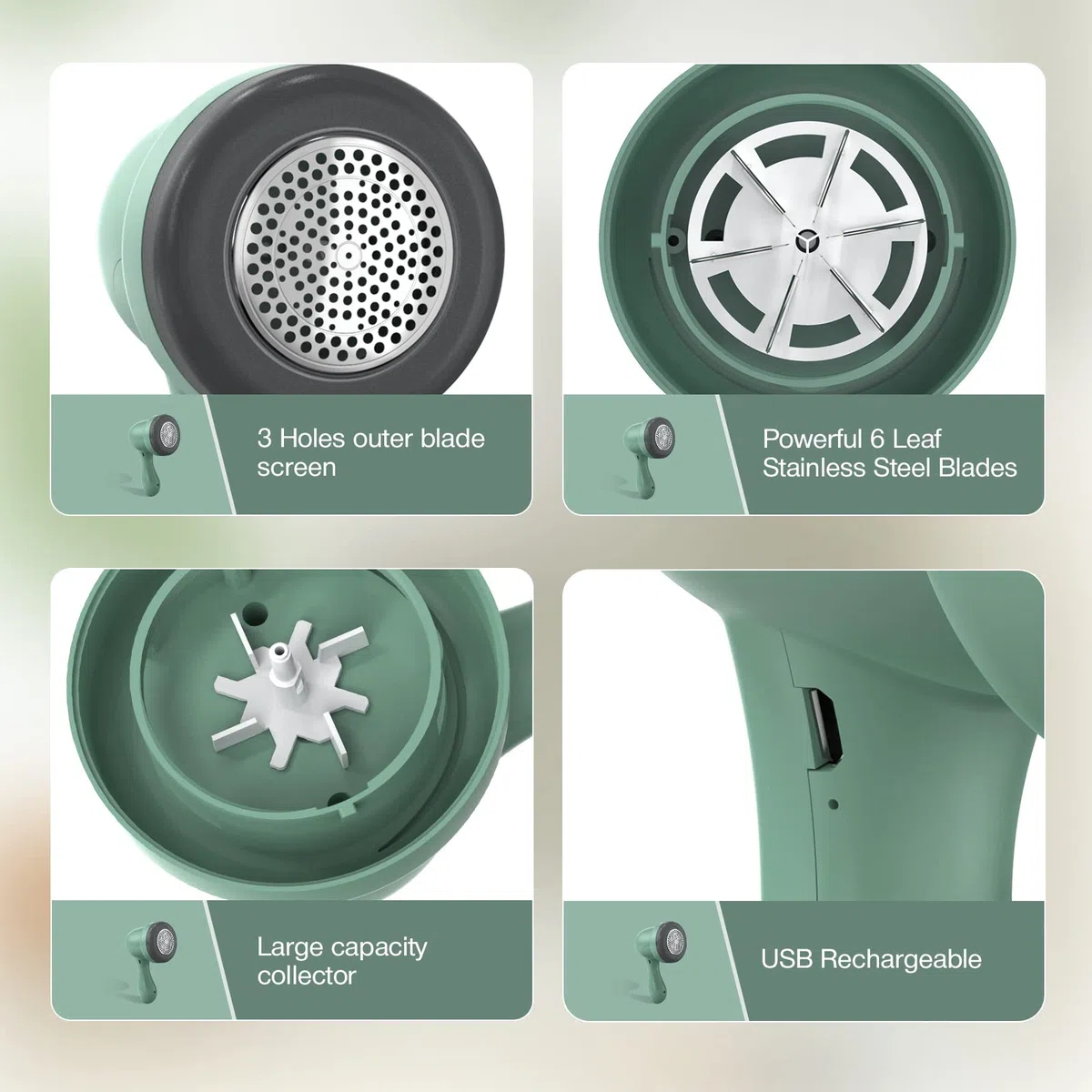 Quitapelusas Electrico, Quita Pelusas para Ropa con 3 Cuchillas & USB, Portátil Rápido Quita Bolas de la Ropa Recargable Maquina Quitar Bolitas Ropa Quitapelusas Ropa para Sueter/Abrigo de Lana/Manta