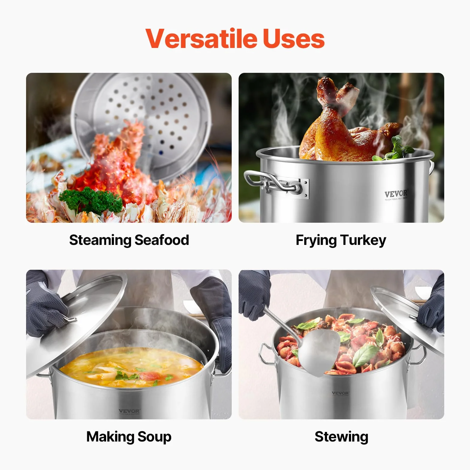 VEVOR Olla Grande de Acero Inoxidable de 79,5 L, para Salsa con Canasta, Tapa y Asa, Olla Comercial Resistente, Tratamiento de Lijado, para Eventos de Grupos Grandes, Plata, 450 x 485 mm