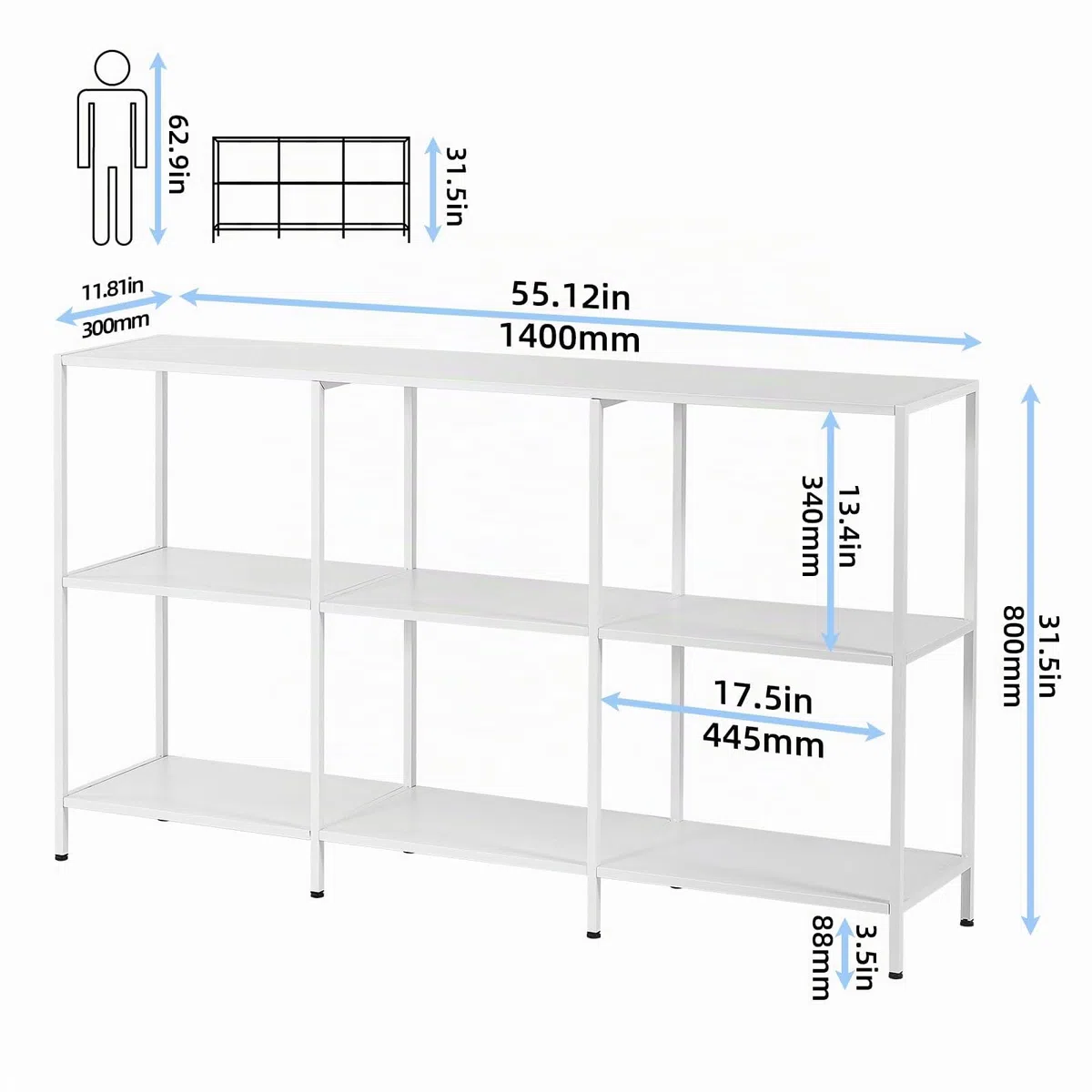 HDANI Mesa de sofá consola de 140 cm con 3 estantes, mesa de entrada estrecha con marco de metal, mesa industrial detrás de mesas de sofá, moderno soporte de TV para pasillo, sala de estar, dormitorio