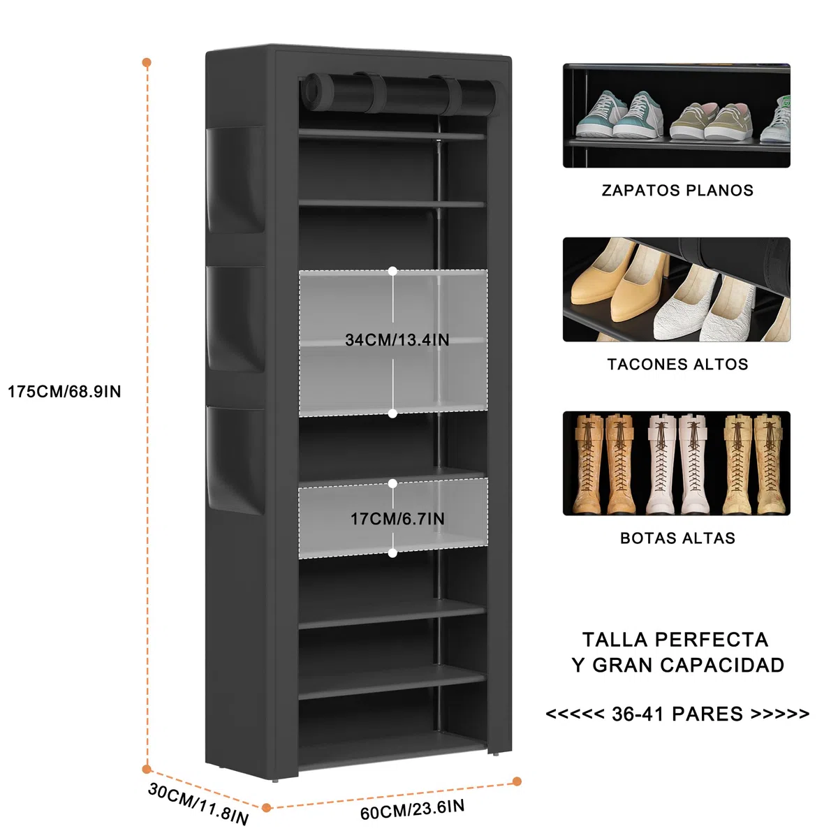 OYREL Zapatero Tela de 11 Niveles, Organizador de Zapatos con Funda de Tela,Zapatero Grande y Alto para 36-41 Pares, con Bolsillo Lateral Grande en Ambos Lados, para Armario Entrada