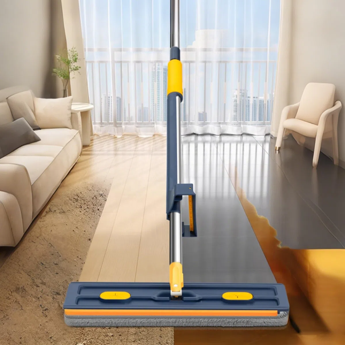 Mopa de Suelo para Limpiar Suelos, trapeador para el hogar, Viene con 6 Almohadillas de Microfibra Reutilizables húmedas y secas, Ajuste libremente el diseño de ángulo, aplicable a Varios