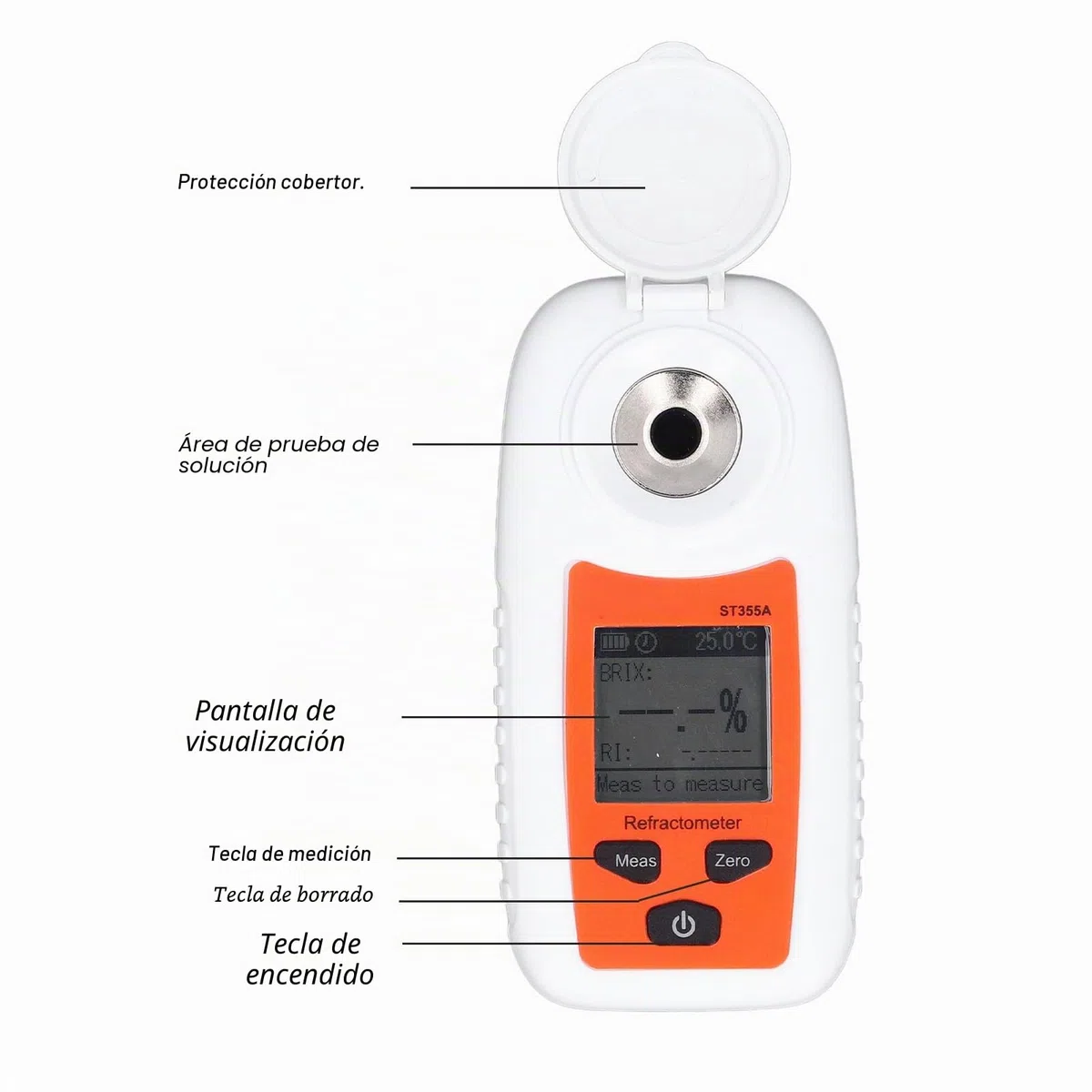 Fafeicy Medidor de Azúcar de Mano ST355A 0-55% de Rango Brix con Pantalla LCD, Compensación Automática de Temperatura para Pruebas de Dulzura de Jugo de Fruta en Mercados de Granjas