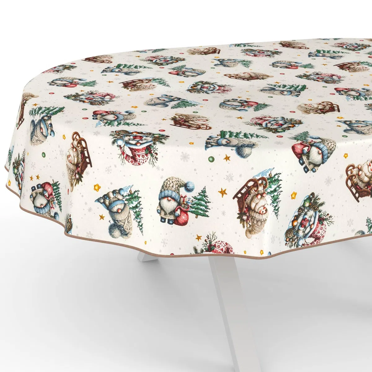 Mantel de Navidad, lavable, impermeable, antimanchas, mantel de algodón, poliéster, Papá Noel, ovalado, 280 x 140 cm, para interior y exterior
