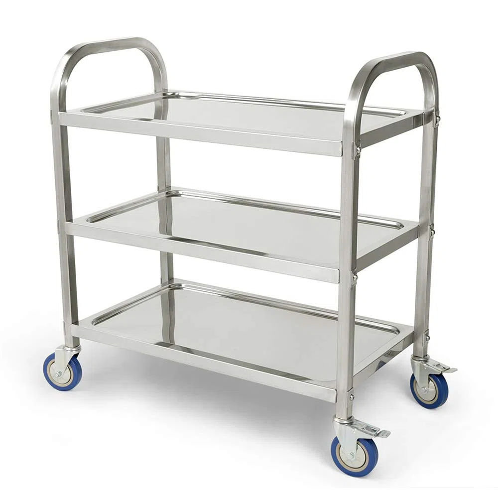 Carros de Servicio de 3 Niveles, Carro Grande de Acero Inoxidable con Rruedas Universales para Cocina/Hotel/Restaurantes/Hogar de Atención (Acero Inoxidable, 95x55x95cm)