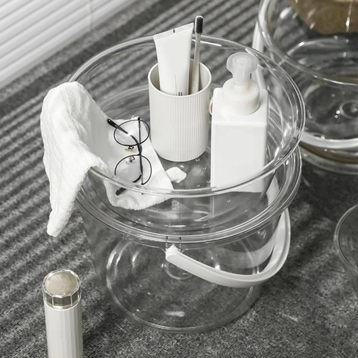 SECFOU Cubo Plástico Resistente y Ligero de Limpieza Transparente Tapa y Asa para Lavar Ropa y Remojar Pies Hogar