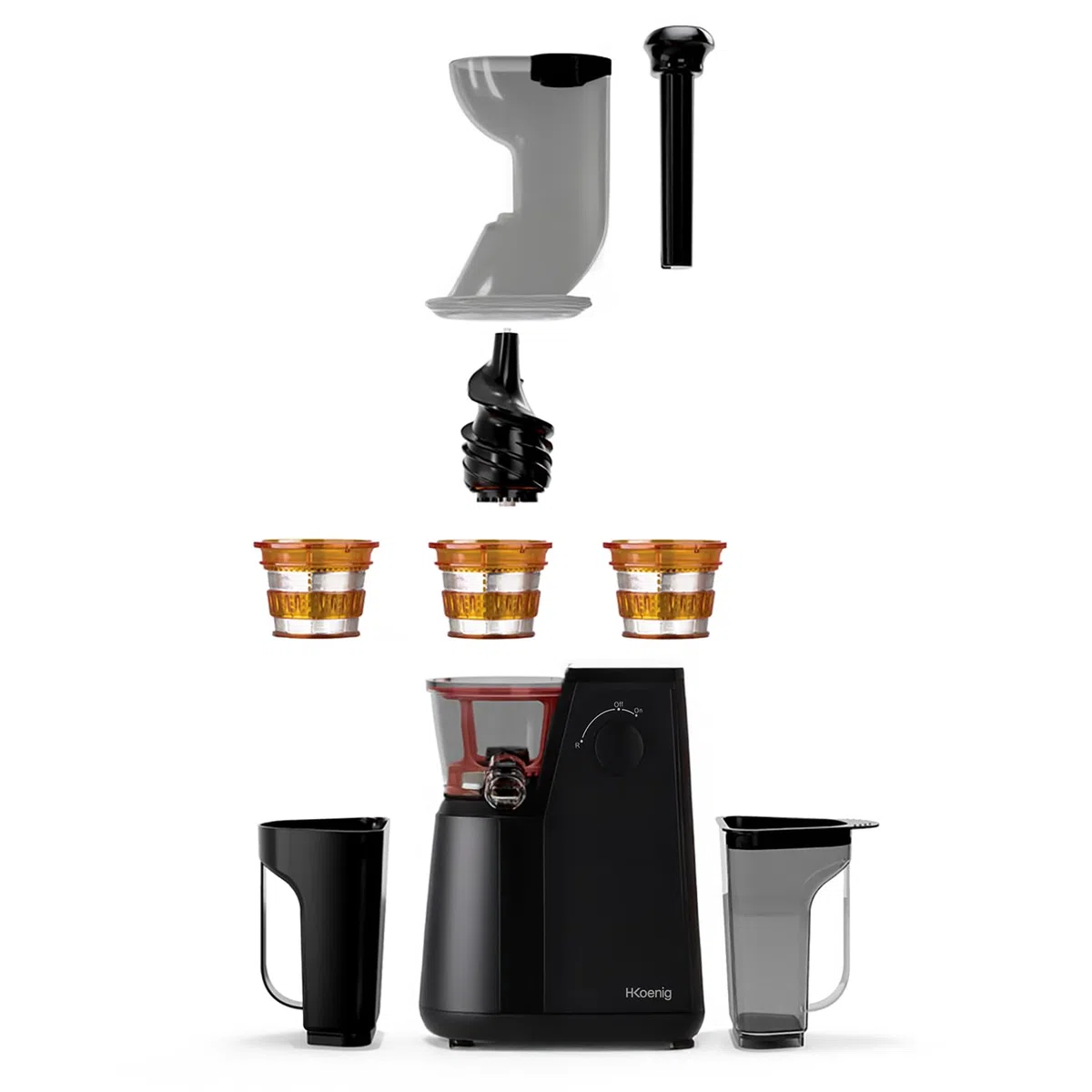 H.Koenig - Extractor de jugo de frutas y verduras vertical GSX26 – Libre de BPA, apertura ancha 135 mm, presión suave 50 rpm, acero inoxidable, silencioso, 250 W, antigoteo, lavable a máquina