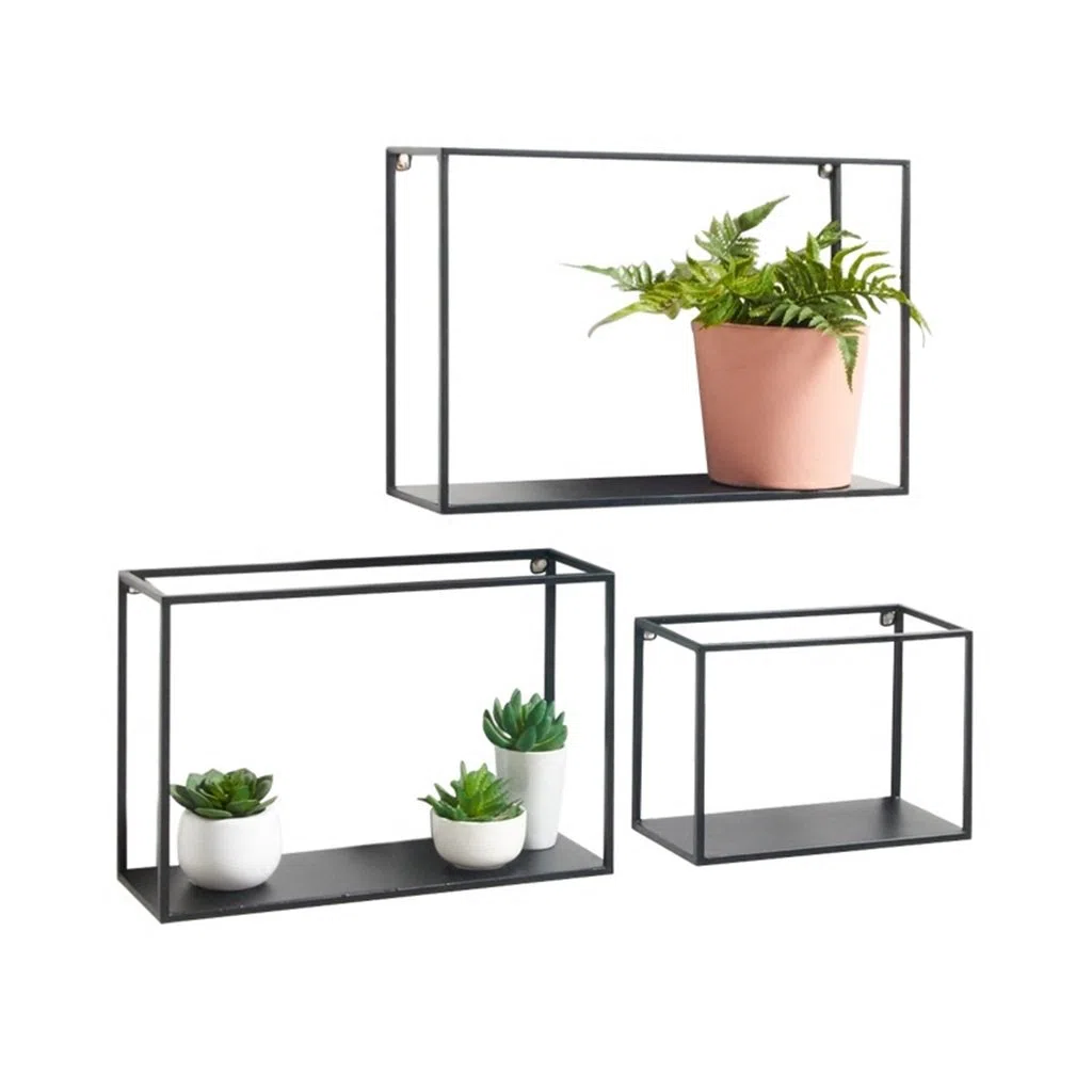 Baldas flotantes Estante Flotante de Pared de Hierro para Sala de Estar Pantalla de Almacenaje de Estante Unidad de Decoración de Bastidor Marco Retro Loft Estilo Industrial Conjunto de 3