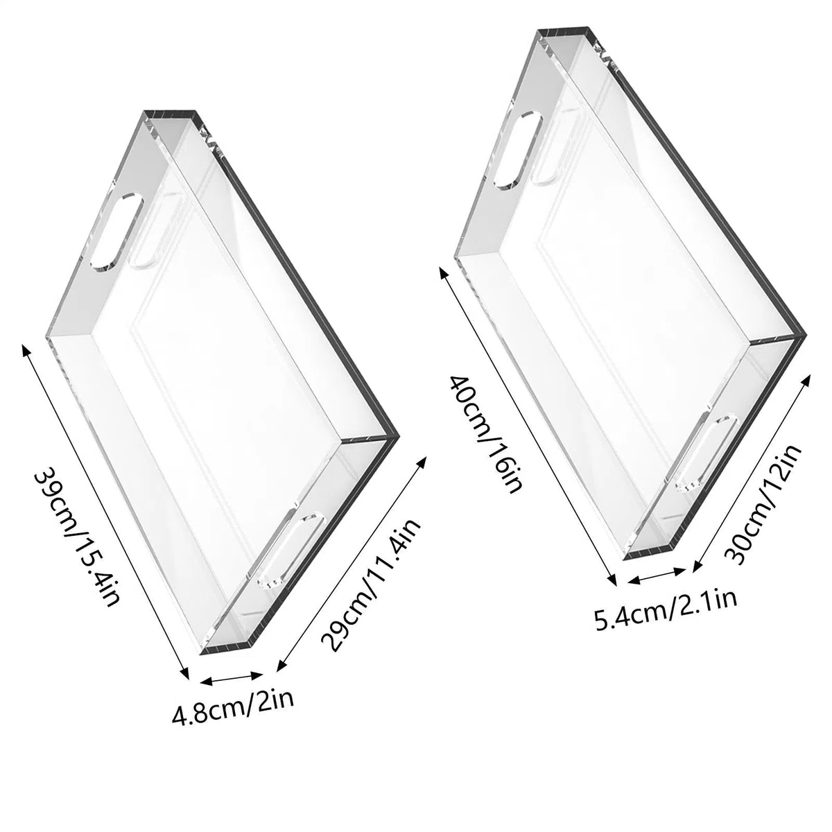 Bandejas de acrílico para exhibición 2 Piezas Grandes Claras a Prueba de | Organizador Rectangular Antiderrames para Snacks, Cafetería, Comedor, Postres, Mesas de Centro y