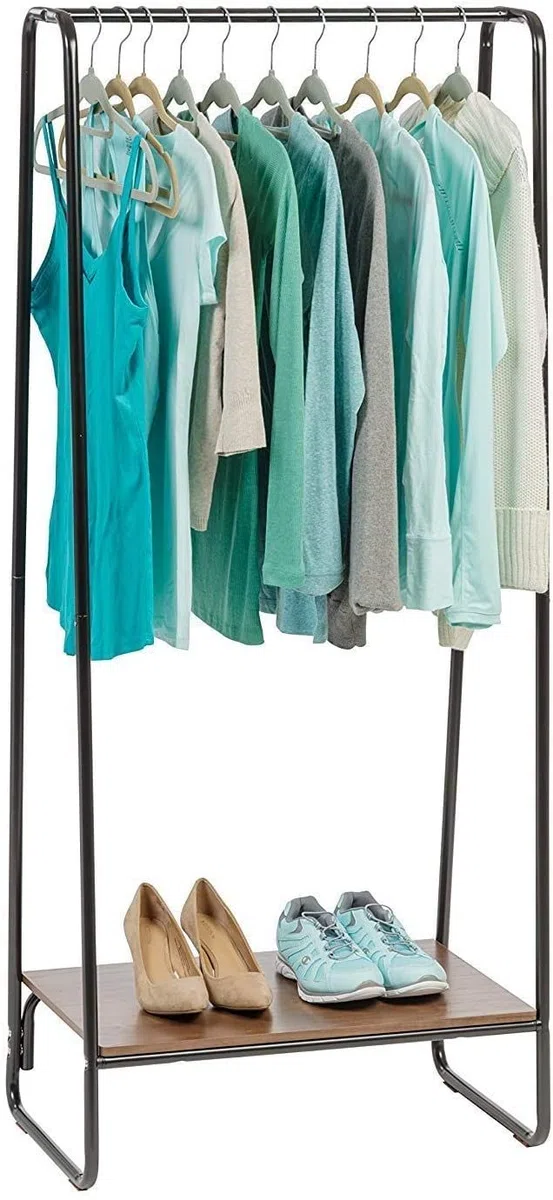 Iris Ohyama Perchero metálico, con 1 Estante, Negro, Diseño Moderno, Marco Resistente, Antideslizante, para Dormitorio, Estudio, Armario, Ropa y zapatos, Secado, Montaje fácil, PI-B1