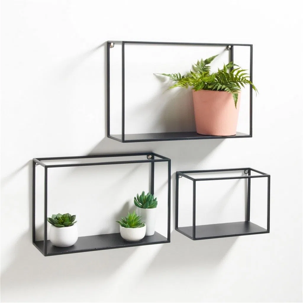 Baldas flotantes Estante Flotante de Pared de Hierro para Sala de Estar Pantalla de Almacenaje de Estante Unidad de Decoración de Bastidor Marco Retro Loft Estilo Industrial Conjunto de 3