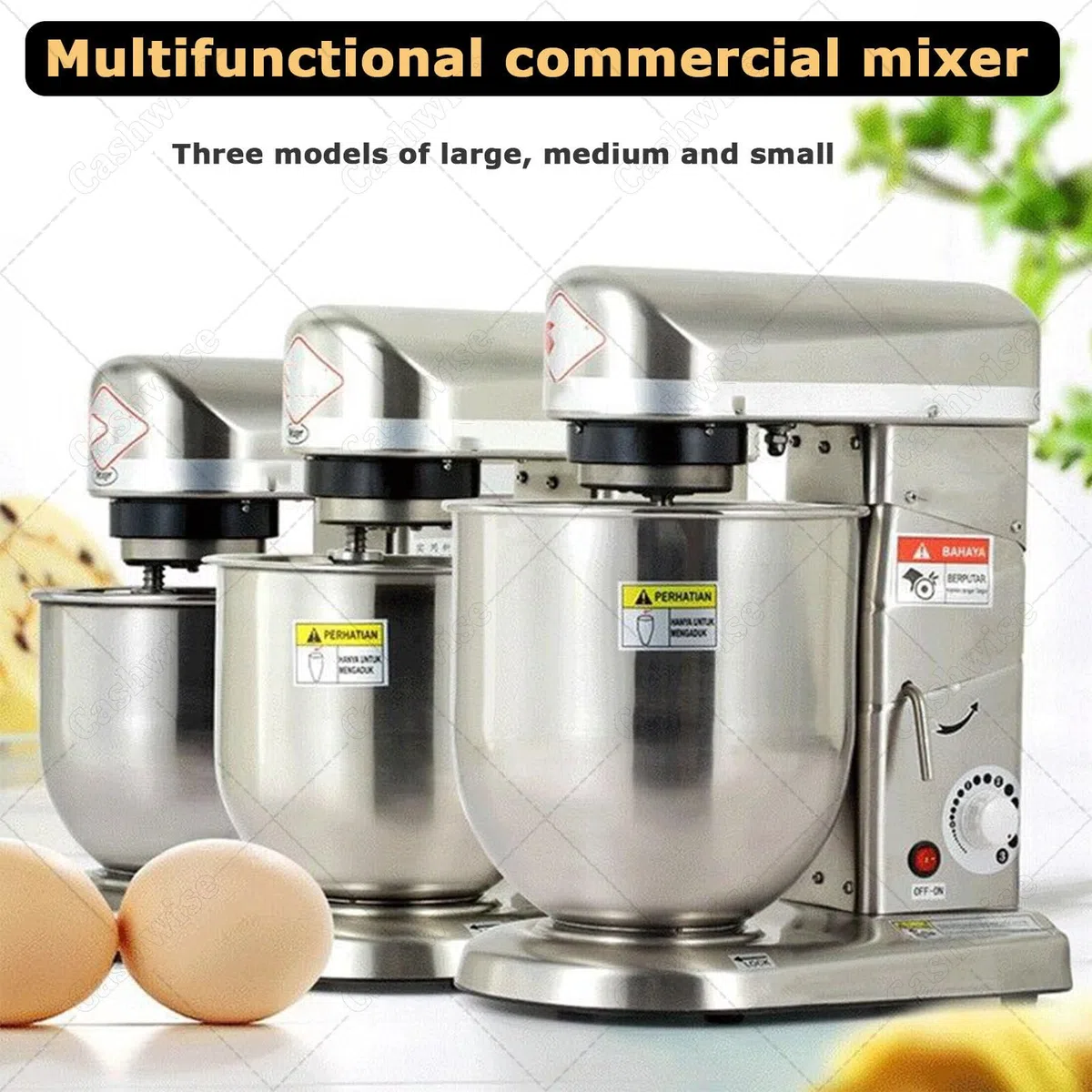 Batidora Industrial de Alimentos, batidora de pie de Gran Capacidad de 5/7/10 litros, con Gancho amasador + Gancho Mezclador + batidor de Huevos, para escuelas, panaderías StainlessSteel-5L