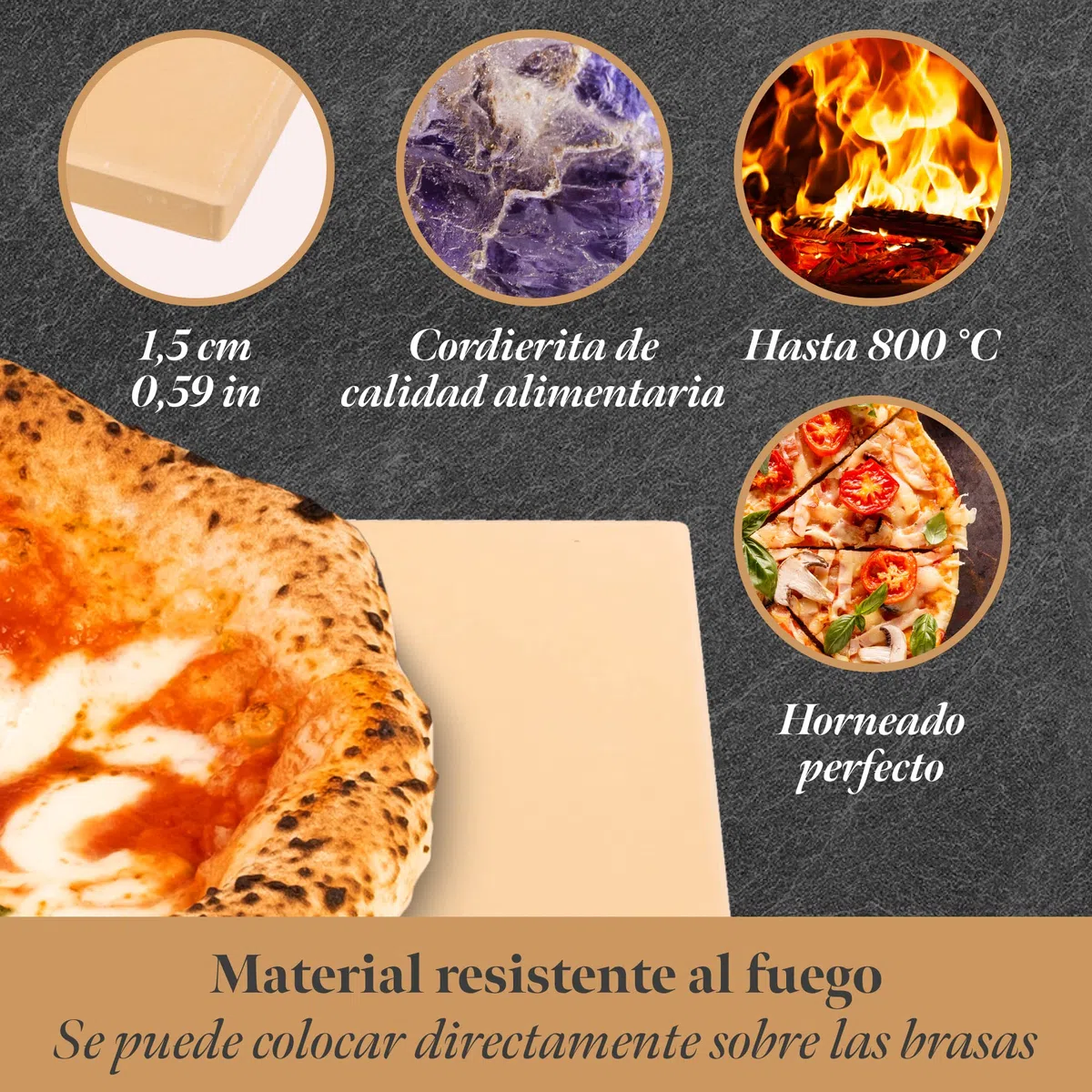 Juego de piedra para pizza para horno con pala de bambú, 38 x 30 cm, cuadrada, piedra para pizza para horno, piedra para pizza para barbacoa de gas, horno