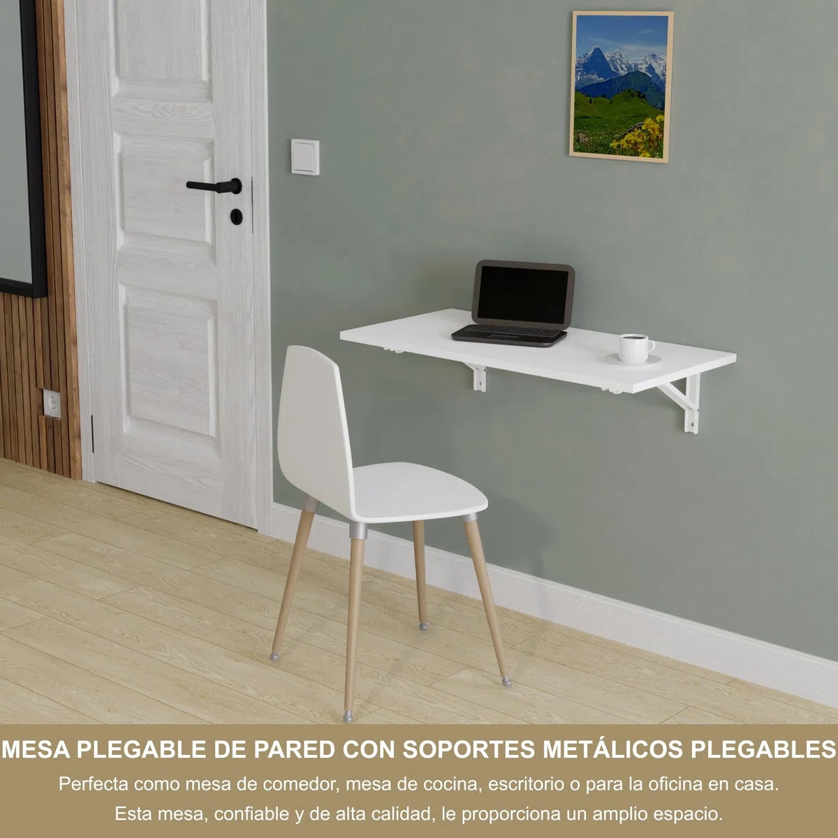 KDR Mesa Plegable de Pared 80 x 40 cm – Mesa abatible Multifuncional Ahorra Espacio, Escritorio Plegable o Mesa de Comedor para Cocina, Oficina o Estudio (Blanco)