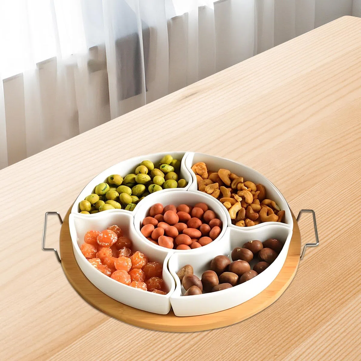 Giratorio De Snacks Dispensador 5 compartimentos extraíble, bandeja | Organizador giratorio de almacenamiento para snacks Organizador Frutas Secas Chips Dip Verduras Charcutería Queso Nueces