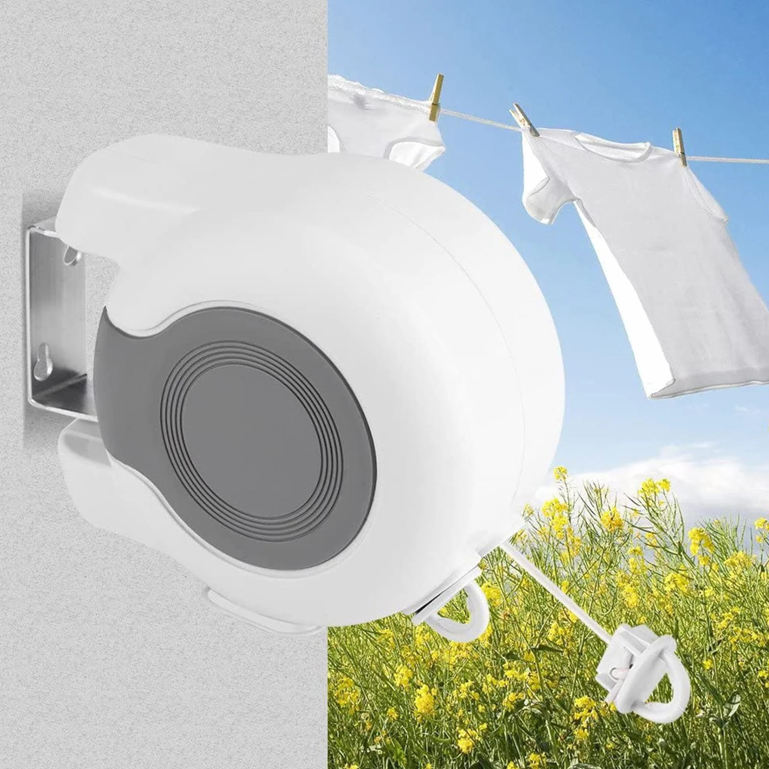 Estink Tendedero Retráctil de Pared por Cuerda, Doble Cuerda para Interior y Exterior, Secador de Ropa Plegable Ahorra Espacio para Balcón Baño Lavandería