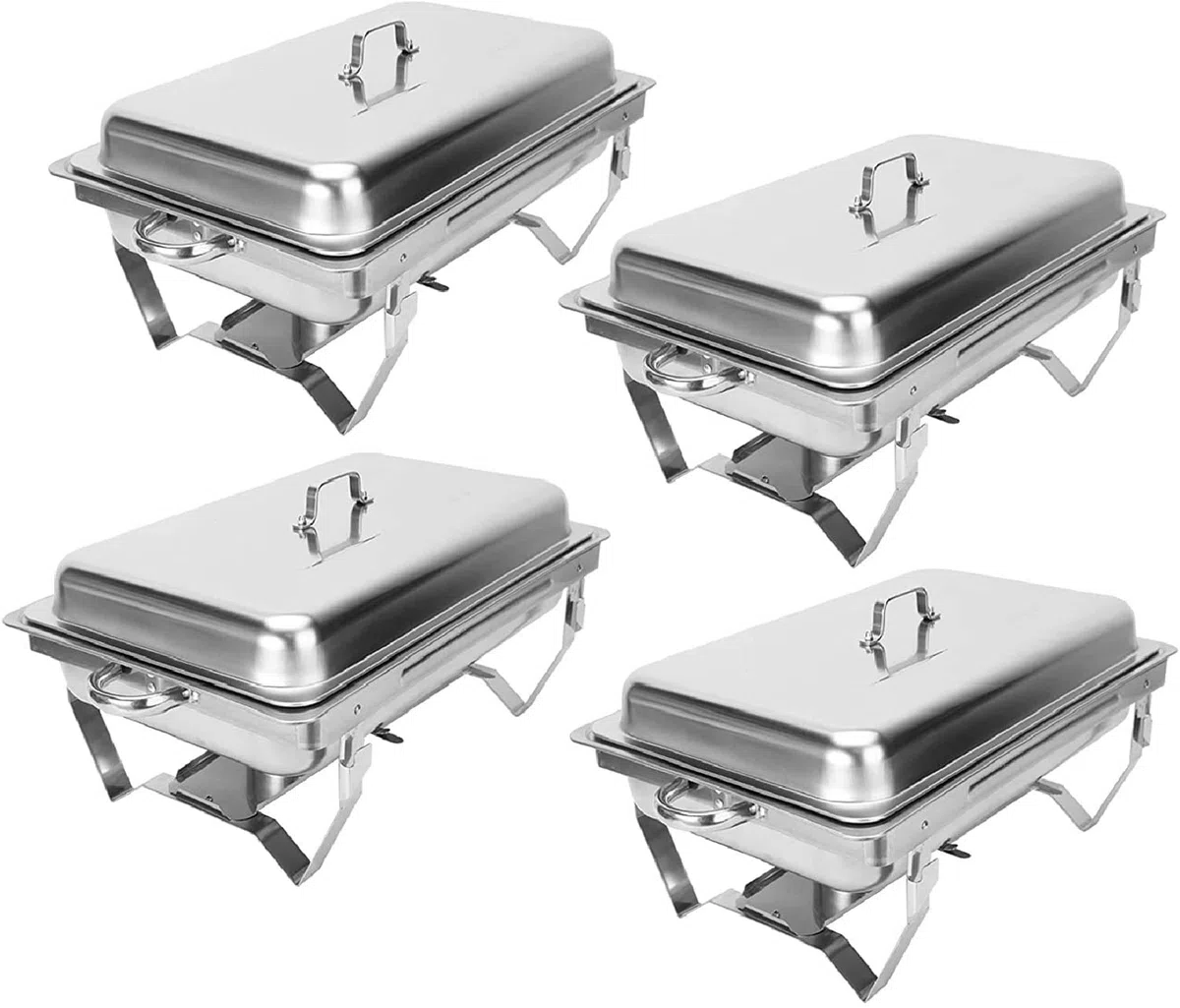 VONLUCE 4 Platos de Frotamiento 9L/8Q de Acero Inoxidable Calentador de Buffet Plegable Calentador de Comida con Bandeja de Agua, Bandeja de Comida y Tapa para Fiesta, Banquete, Bufé (4)