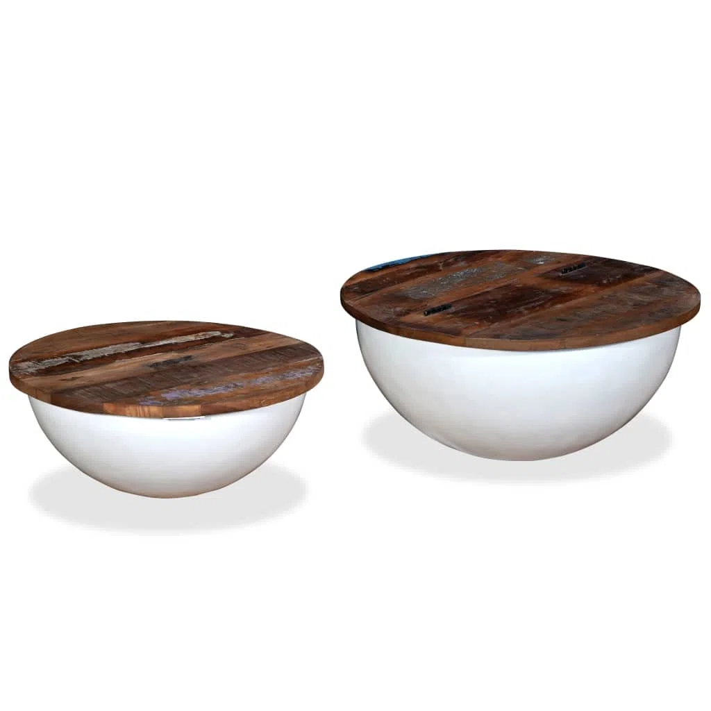 vidaXL Set Mesa de Centro Forma de Bol 2 uds Madera reciclada Blanco