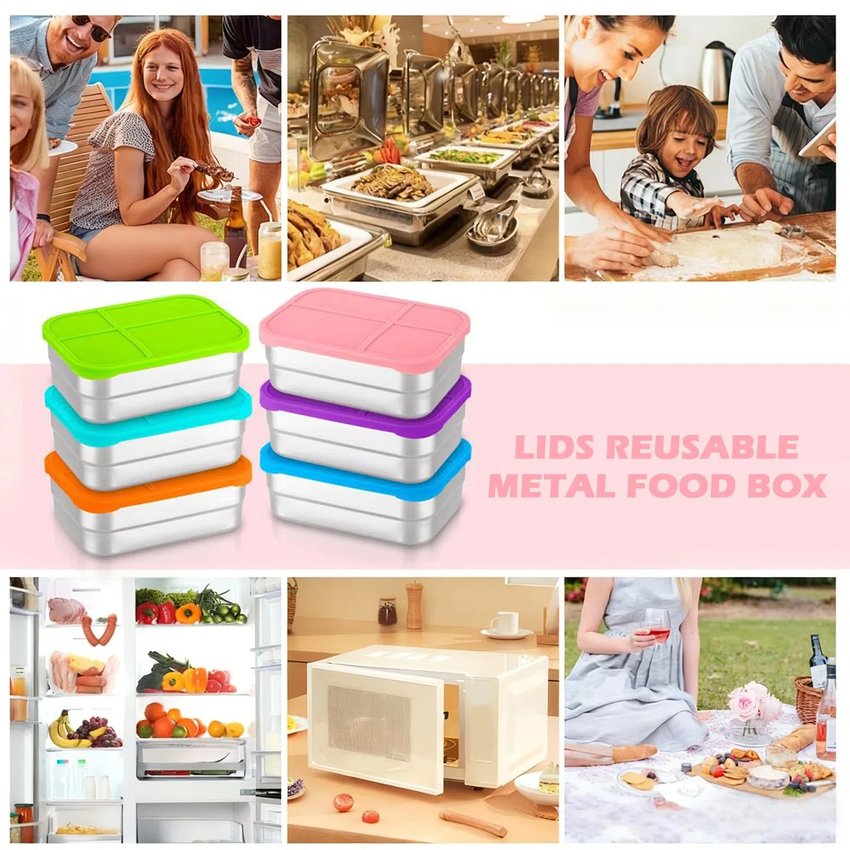 Envases de Acero Inoxidable para Snacks Recipiente Para Almacenar Comidas Y | Portátil De Alimentos Para Almuerzo Escuela Viajes Picnic Guardería Deportes Oficina Hogar Camping Senderismo