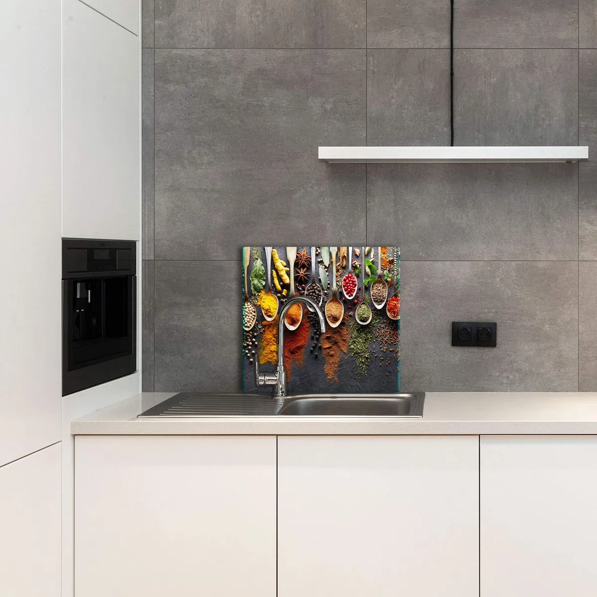 TMK I Panel trasero de cocina antisalpicaduras de vidrio templado 65 x 60 cm – Cristal decorativo con cinta adhesiva – Cristal posterior para la pared de cocina especias