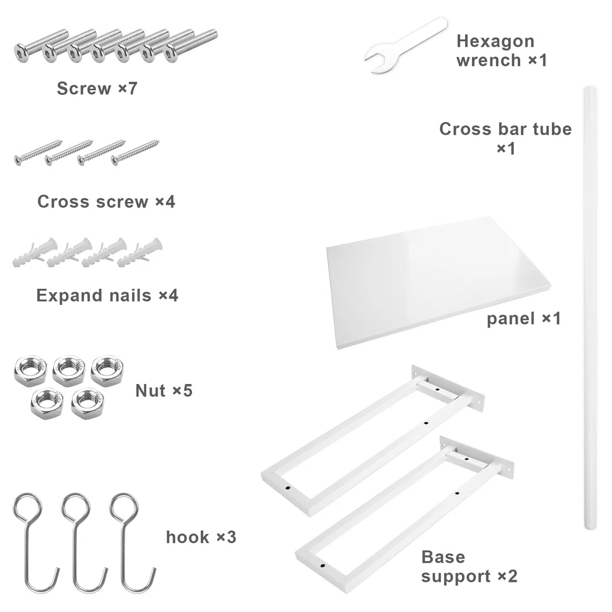 ABCOOL Estante de pared para horno microondas, soporte de encimera de acero al carbono blanco con riel de gancho y 3 ganchos deslizantes para cocina y hogar