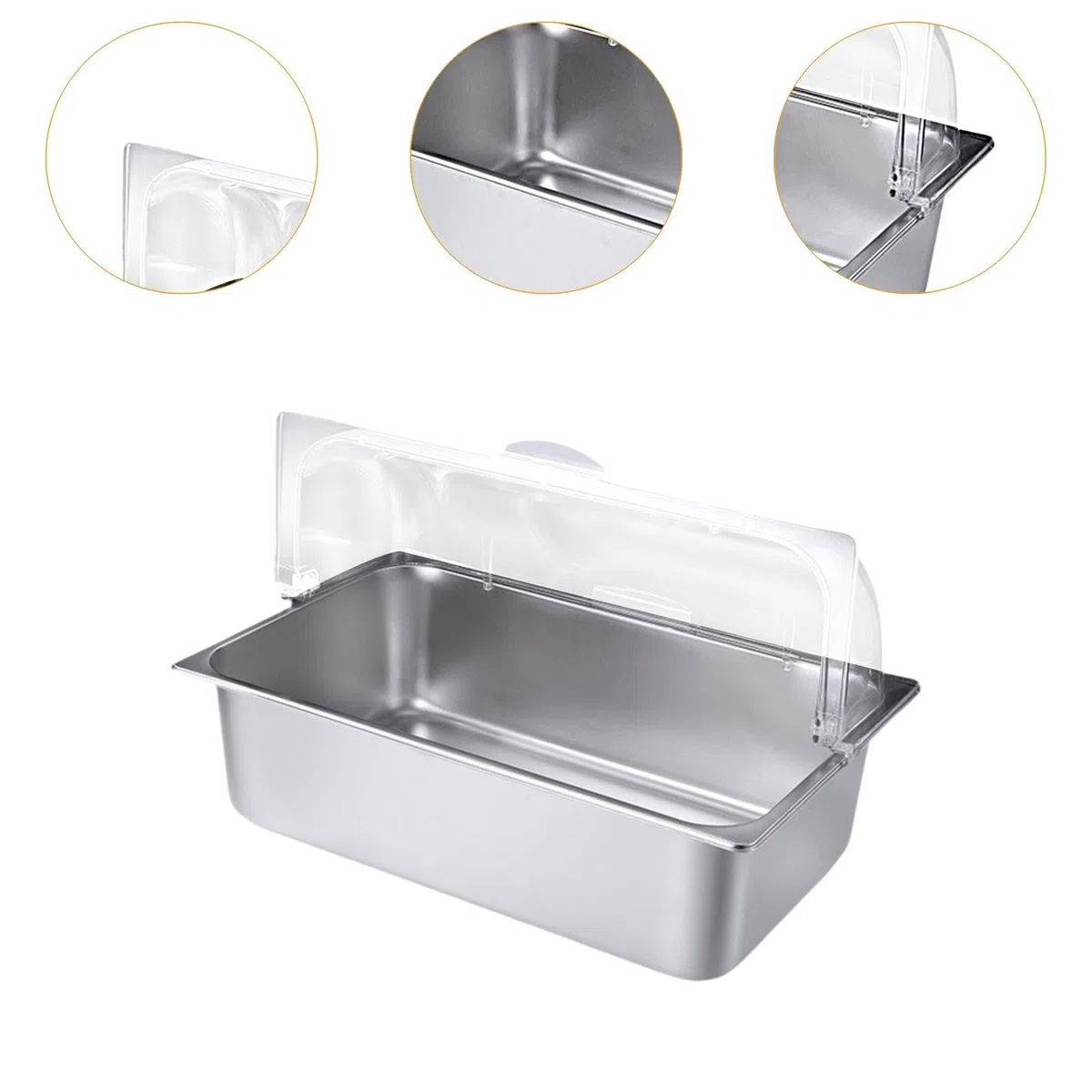 Chafing Dish Buffet Acero Inoxidable Bandeja Servidor Calentador Contenedor con Tapa Abatible Transparente Y 2 Acumuladores de Hielo Apto para Bufé Ba, 20.5 litros