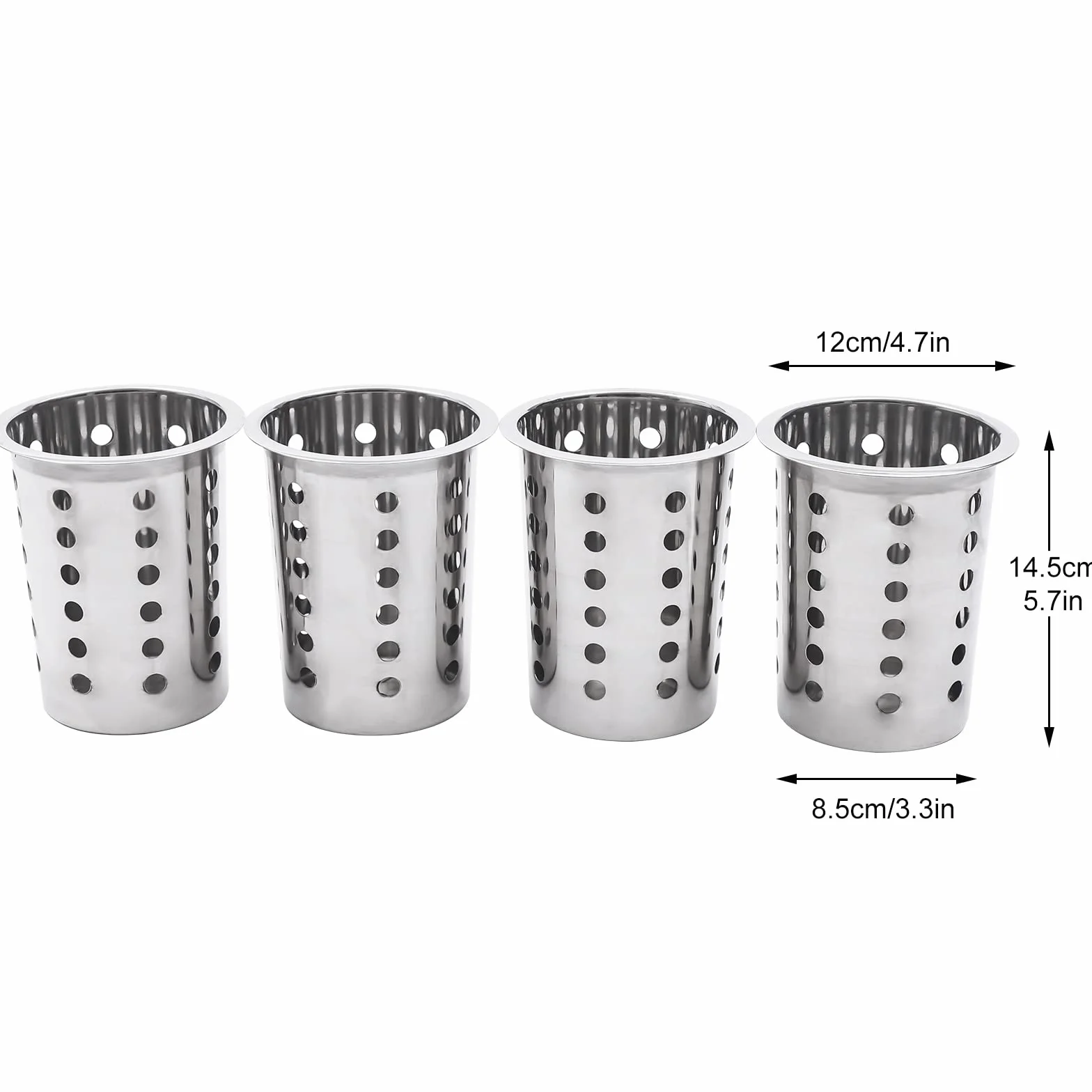 Soporte para cubiertos de acero inoxidable con 4 compartimentos, cesta para cubiertos y escurridor, color plateado
