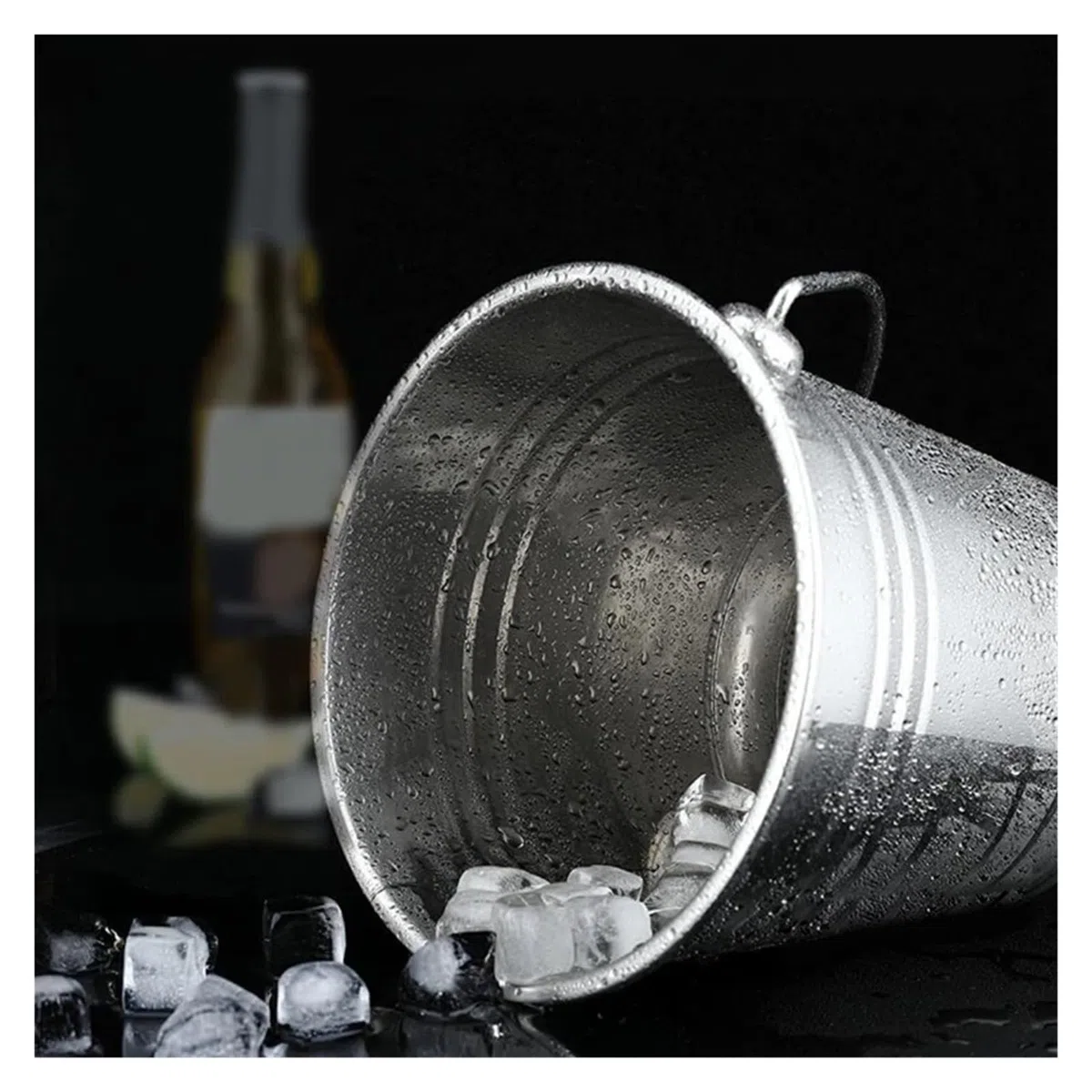Cubo de Hielo de Acero Inoxidable, Enfriador de Hielo portátil con asa cómoda para Bar, Cumpleaños, Fiestas(1L)