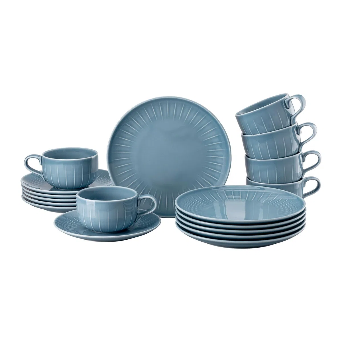 Rosenthal Joyn Denim Blue - Juego de 18 platos, tazas y platillos combinados, aspecto ligero y natural, toque moderno y urbano, apto para lavavajillas y microondas