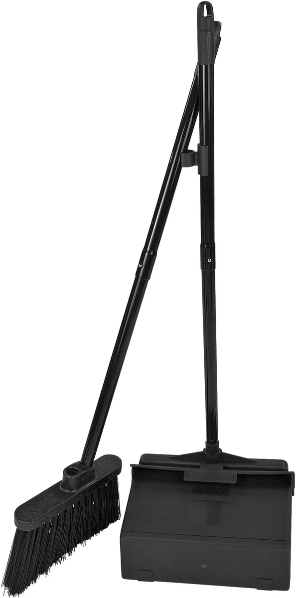 Carlisle FoodService Products Set de Recogedor Vertical Duo-Pan y Escoba, Herramientas de Limpieza Esenciales para Uso Doméstico y Comercial, Mango de 91 cm, 1 Unidad, Negro