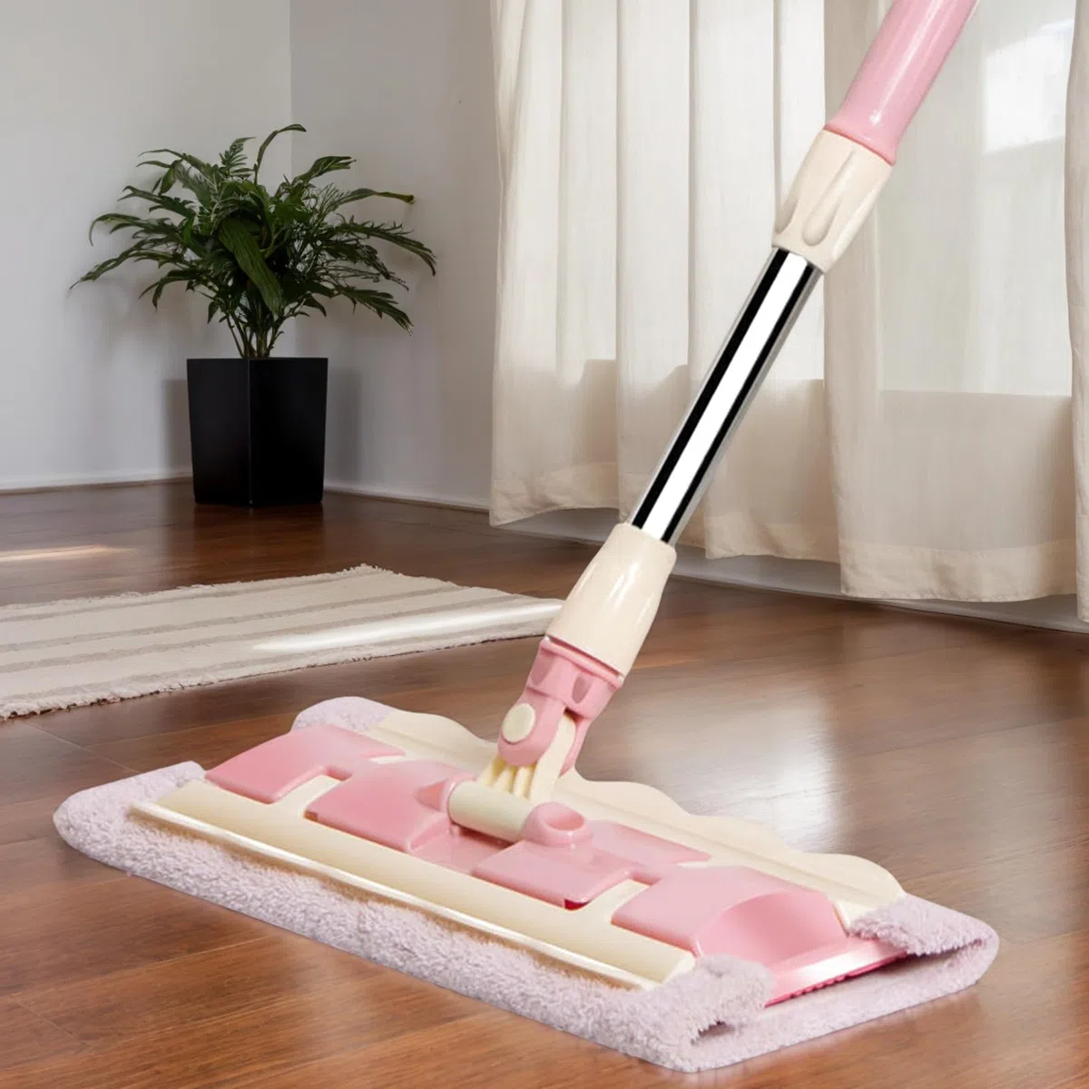 Mopa Plana Mango Telescópico Giratorio 360 Grados Con Raspador De Polvo | Mopa para seco y húmedo con 4 almohadillas lavables Raspador Incluido, Limpiador Para Suelos De Cocina, Baño, Garaje, Pati