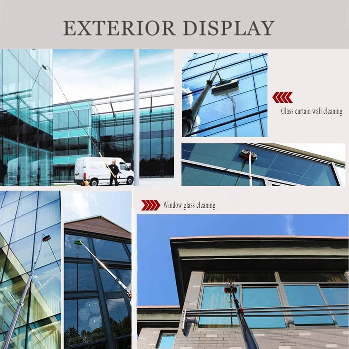 Kit de poste de alimentación de 12 pies para limpieza de ventanas y energía solar, cepillo para hacer frente con agujero, ideal para una limpieza eficiente de ventanas y paneles solares, color rojo