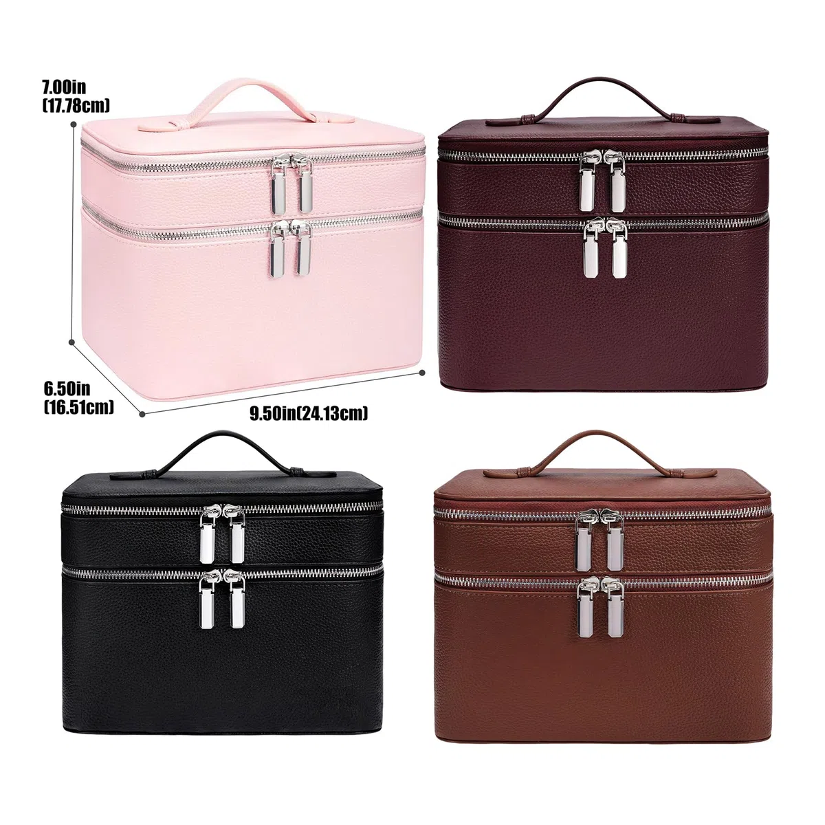 Soporte para cosméticos de viaje de PU, moderno, con áreas separadas para cepillos y artículos diarios, caja de maquillaje de carcasa