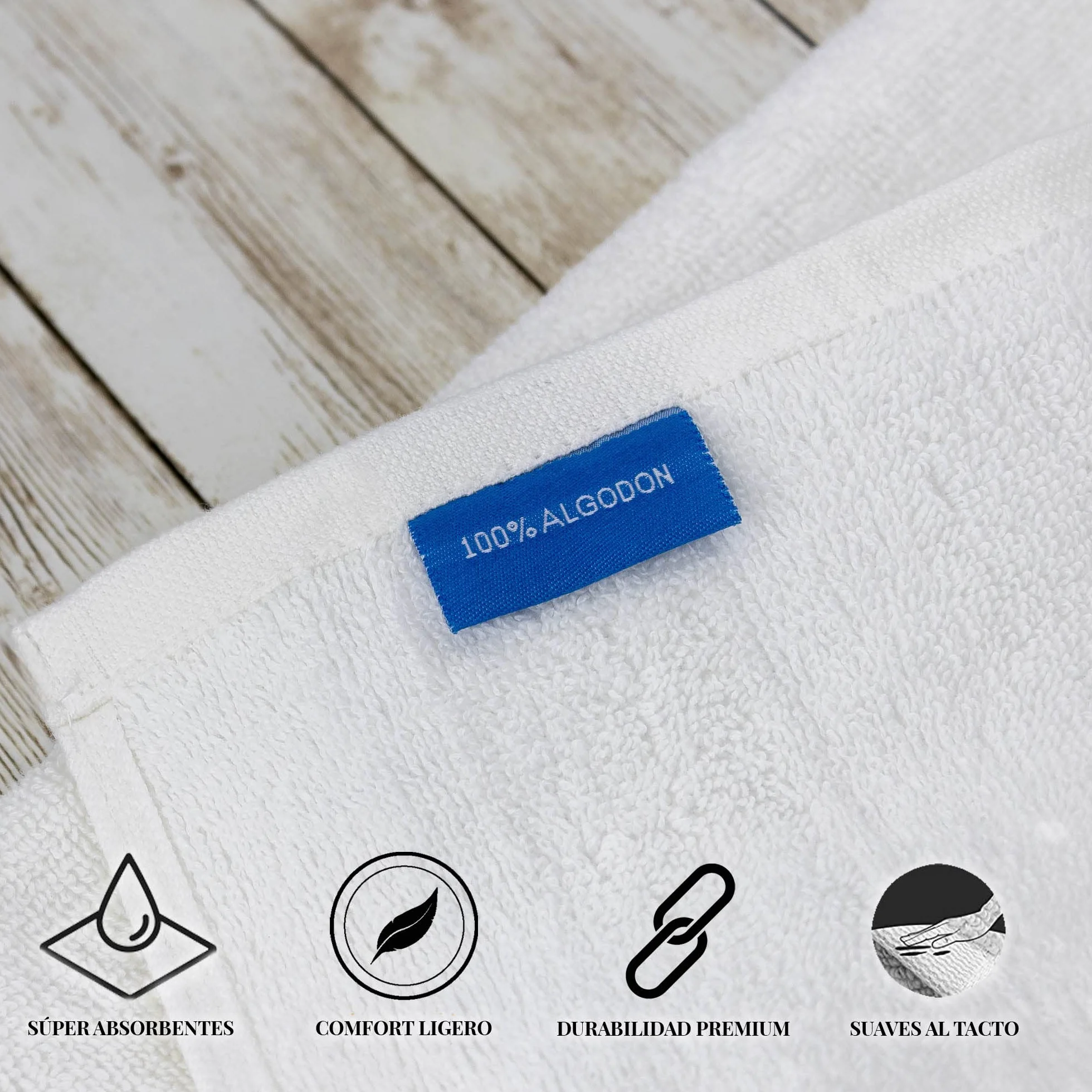 Toallas tocador (30x50 cms) 100% algodón Calidad Hotel. Color Blanco. 450 Gramos/m2. Pack de 30 Toallas.