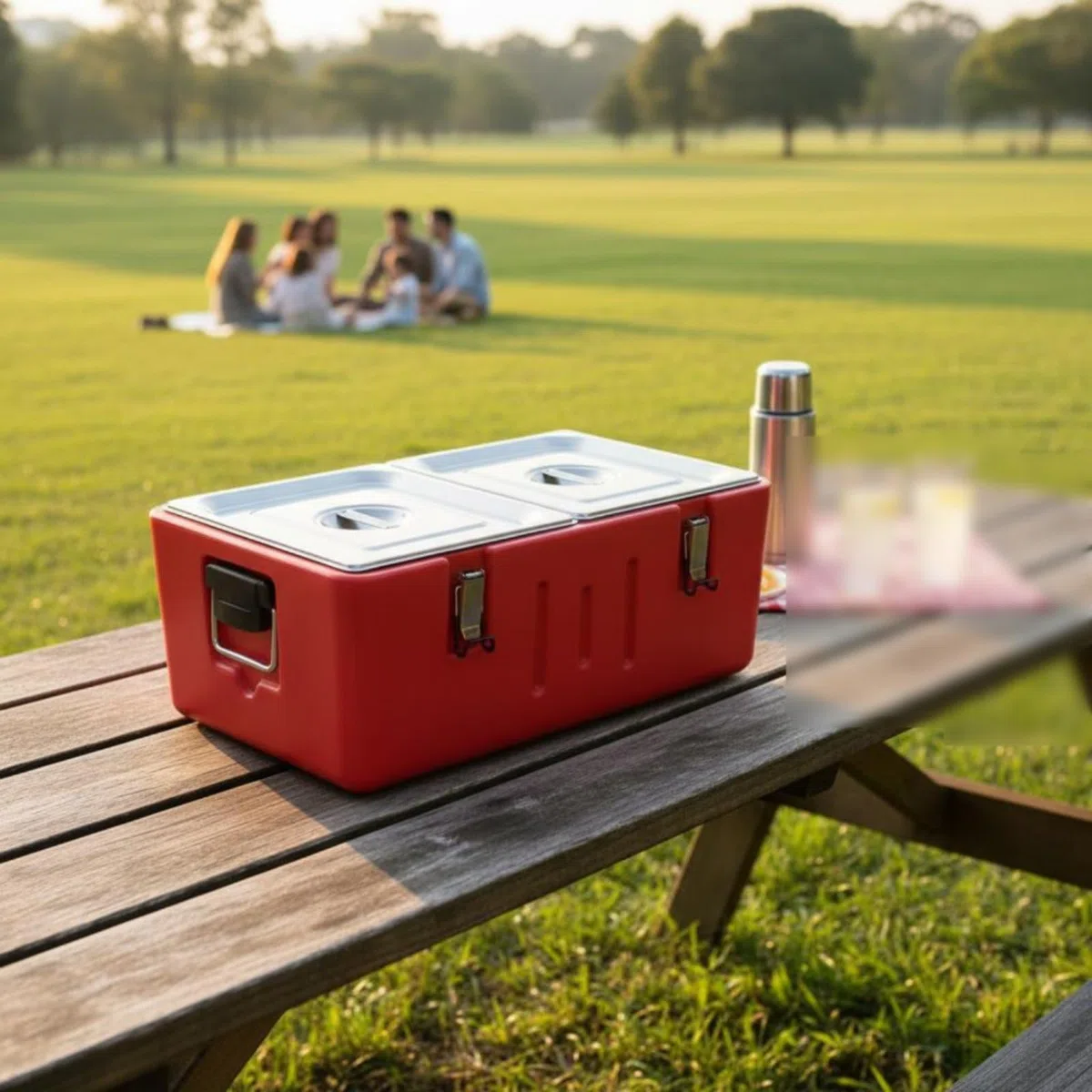 Contenedor Isotérmico 3 Compartimentos Gran Capacidad Calentador de Alimentos Portátil para Restaurantes, Ocasiones, Picnic