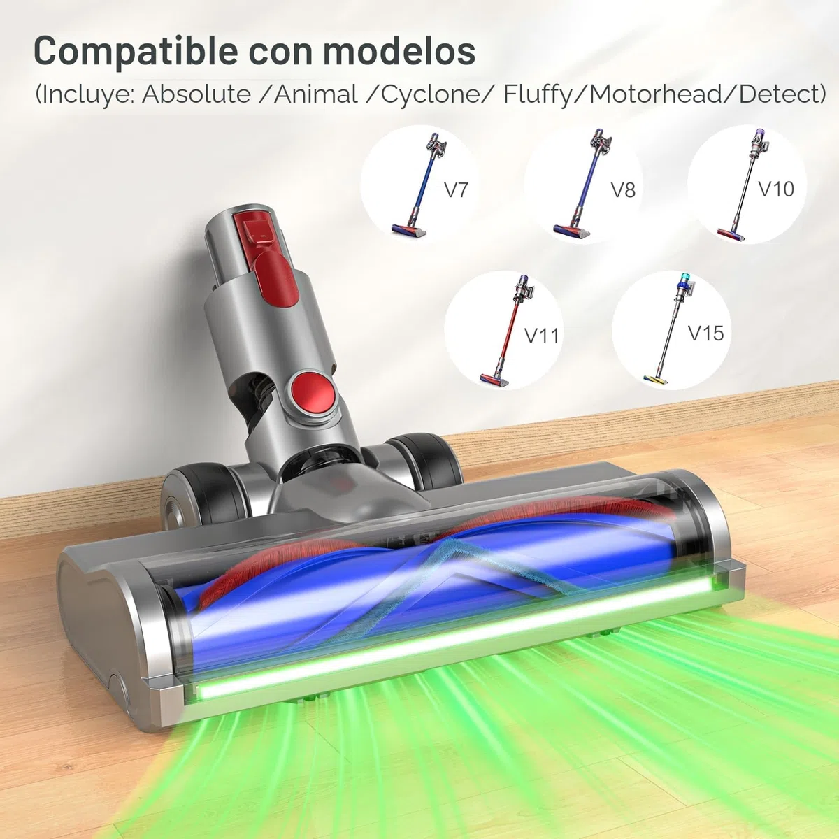 EVARY Cepillos de Repuesto compatibles con Dyson V7, V8, V10, V11 y V15. Cepillo para Suelos. Cabezal reemplazable con accionamiento Directo. para parqué, Suelos Duros y alfombras