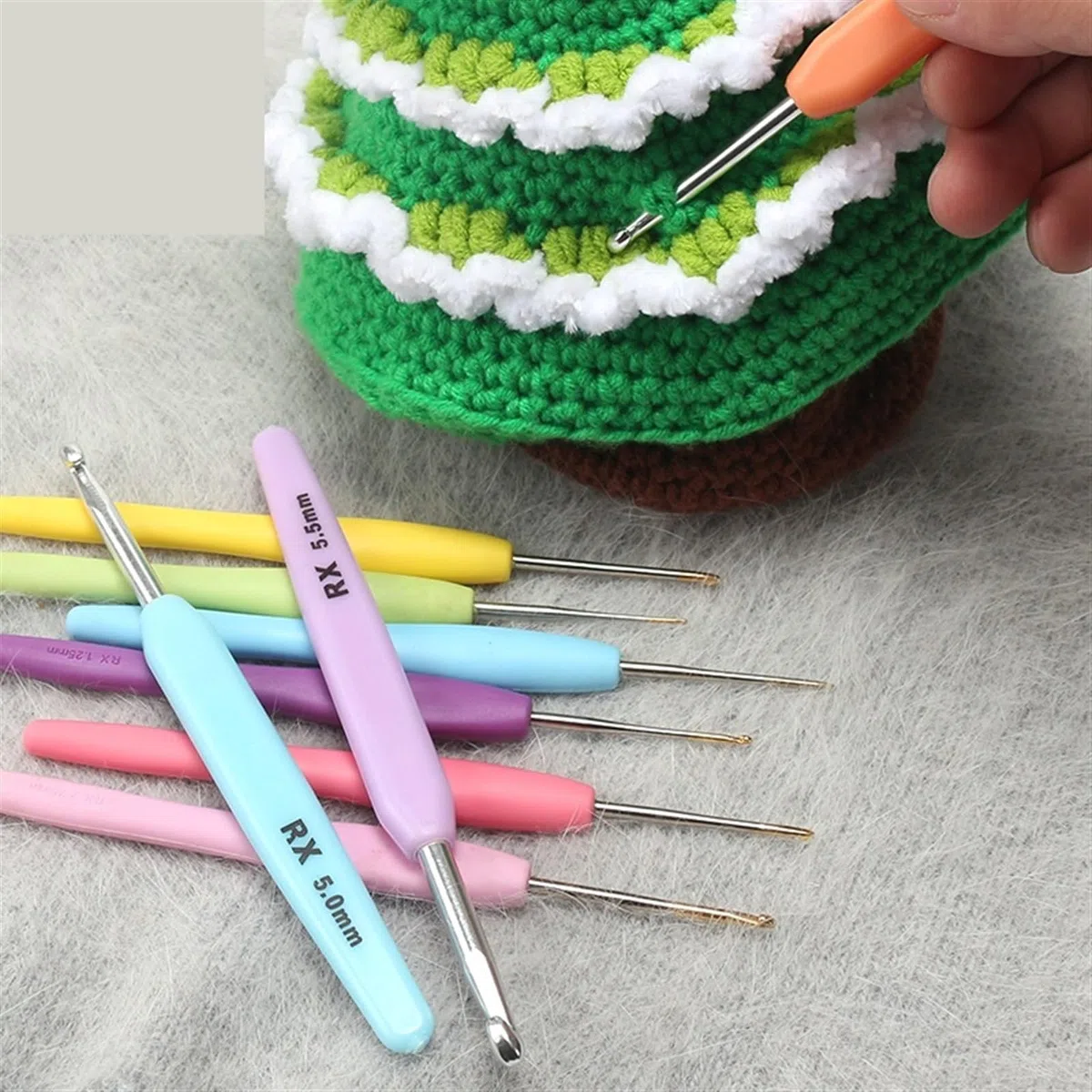 Agujas Crochet Aguja de crochet 1,0 mm a 6 con mango ergonómico for agujas tejer extra largas for principiantes e hilo