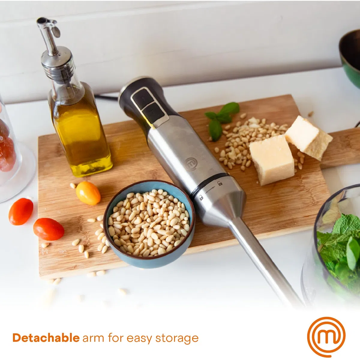 MasterChef - Licuadora de inmersión de mano, de acero inoxidable con accesorio picador y jarra de medición, batidora de puré para hacer alimentos para bebés, sopa, salsas, etc., 400 W